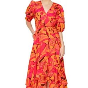 MELLODAY Vibrant High Low Dress in Orange and Pink Women's XS